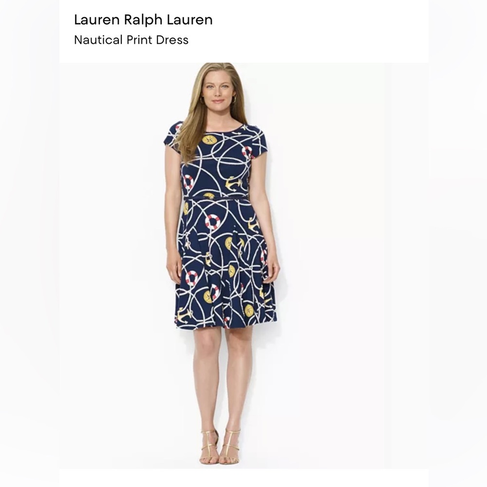 Ralph Lauren Navy Dress with White Rope, Red & Yellow Nautical Print